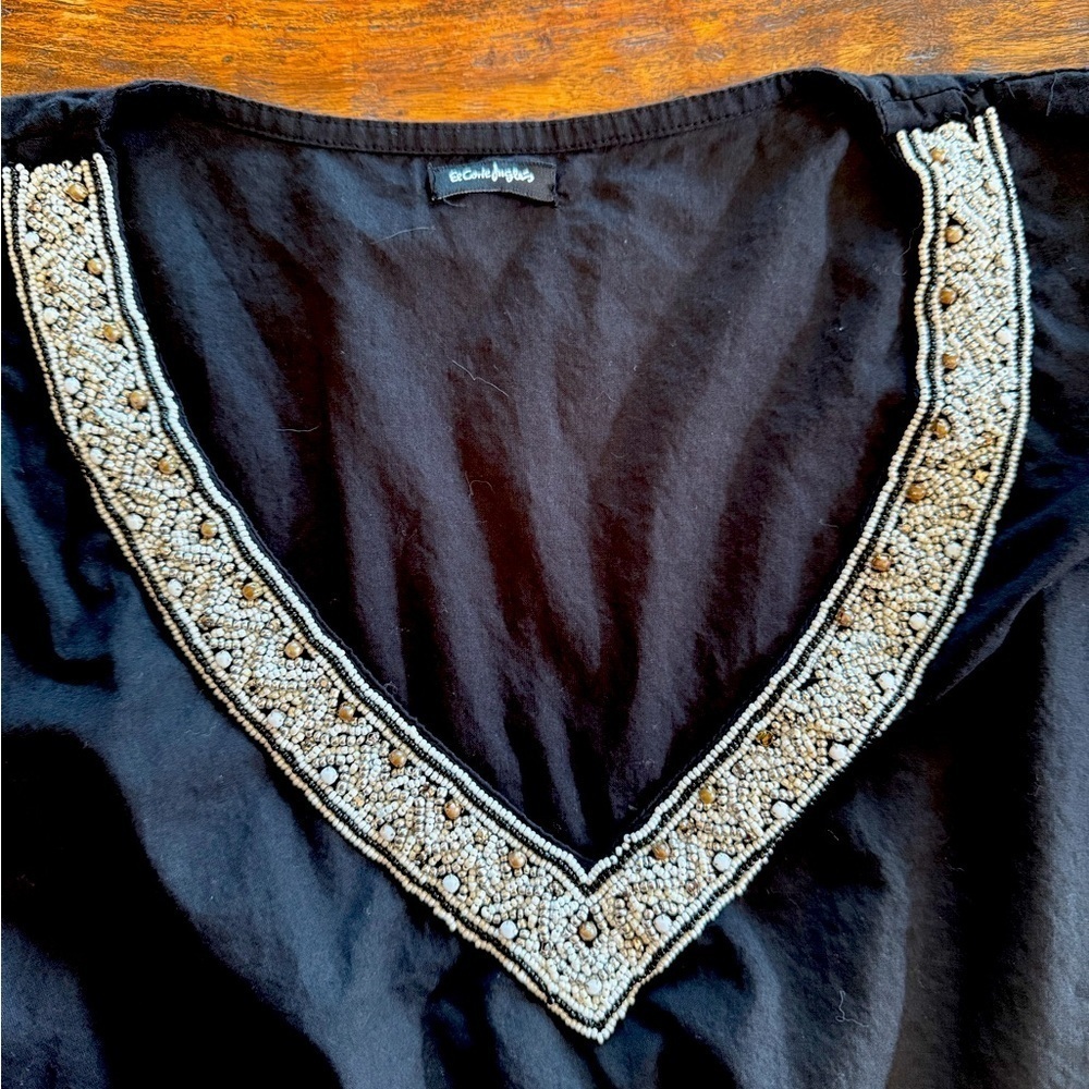 El Corte Ingles Black Cover Up with Embellishment Neckline Cotton OS - Picture 4 of 8